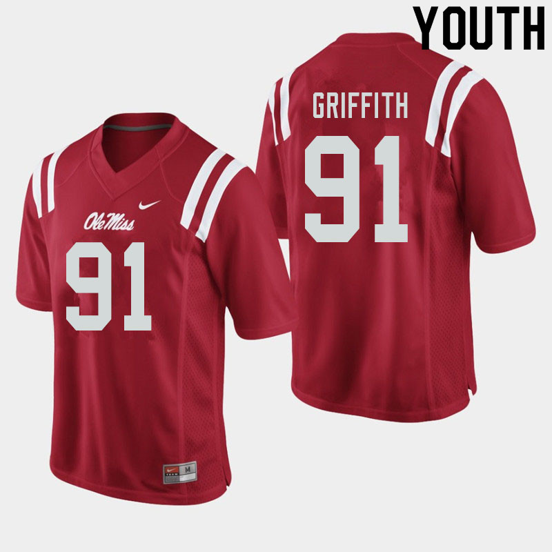Youth #91 Casey Griffith Ole Miss Rebels College Football Jerseys Sale-Red